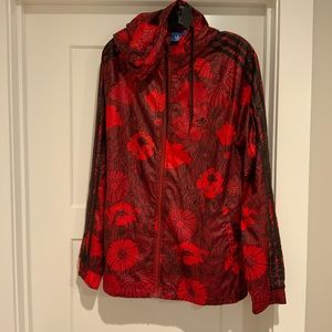 Adidas Red Floral Windbreaker Jacket